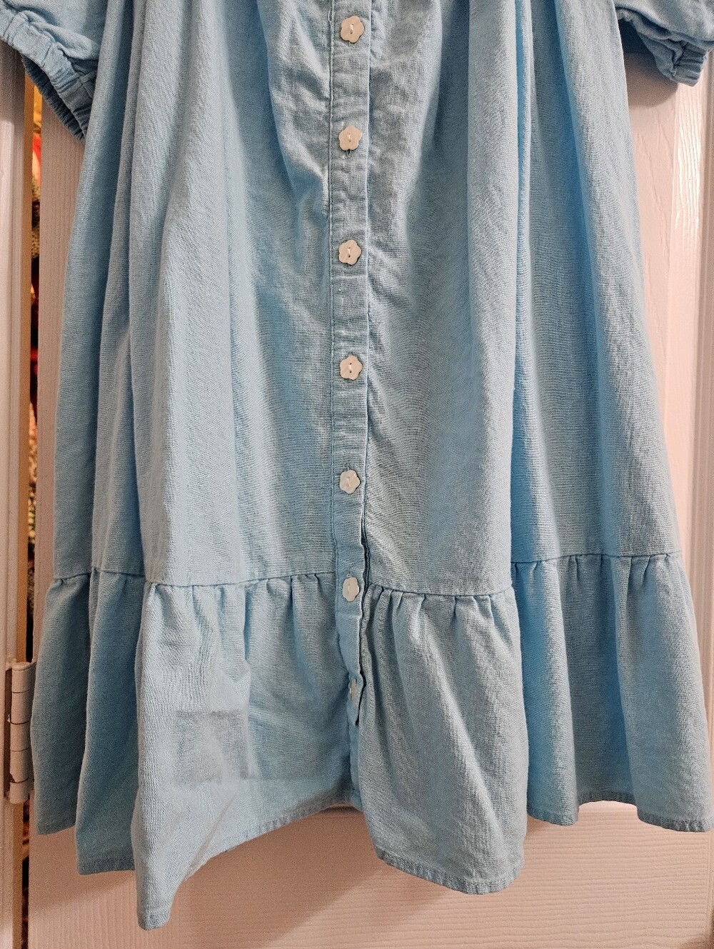 Stoney Clover Lane x Target Blue Ruffle Puff Sleeve Babydoll Mini Dress Linen - Picture 4 of 9